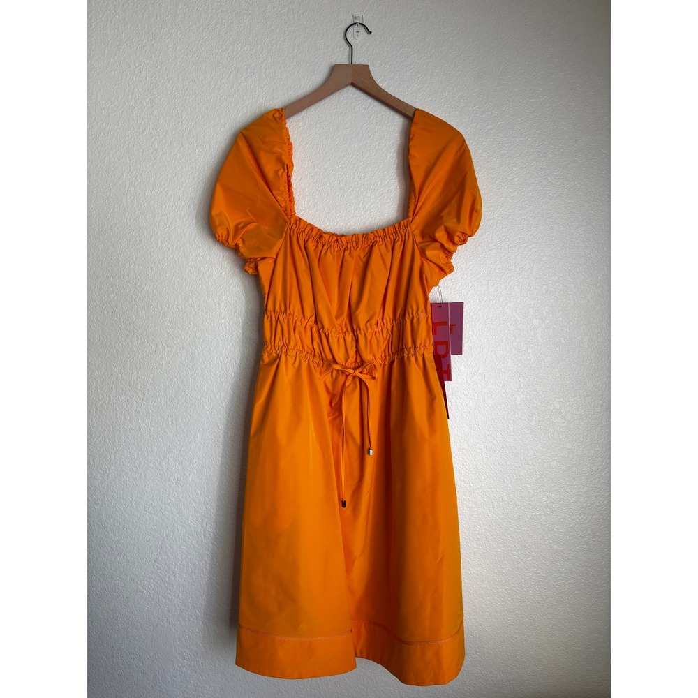LDT Alex Michael Toccin Mango Orange Smocked Waist Puff Sleeve Dress Size 10 NWT
